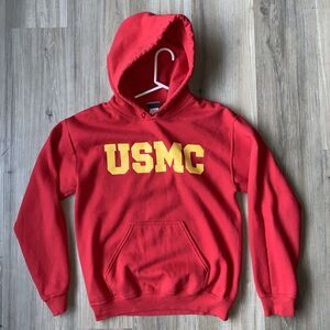 USMC red cotton poly blend MV Sport Hoodie Sweatshirt Men's Small (Fem Med) EUC